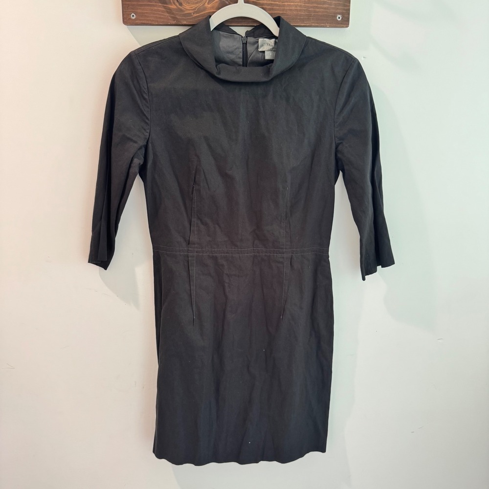 Proenza Schouler Black Cotton Metal Sheath Dress 3/4 Sleeve Italy Size 4